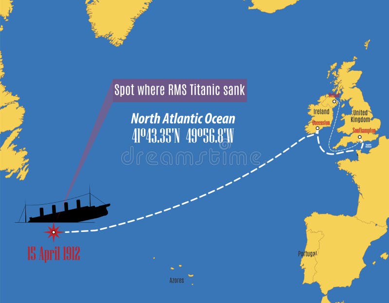 Vector Map Showing the Place Where the Titanic Sank Stock Vector -  Illustration of coordinates, location: 174025907