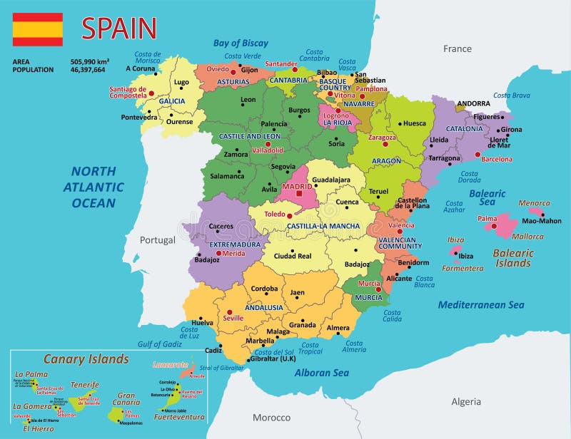 Map Of Spain With Cities Ector Detailed Administrative Map Of Spain - Cities And Regions Stock Vector - Illustration Of Basque, Cities: 204739177 Map Of Spain With Cities Ector Detailed Administrative Map Of Spain - Cities And Regions Stock Vector - Illustration Of Basque, Cities: 204739177