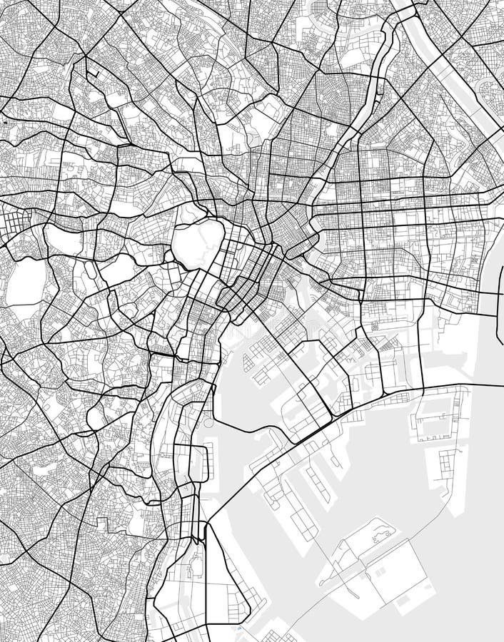 Vector city map of Tokyo in black and white royalty free illustration
