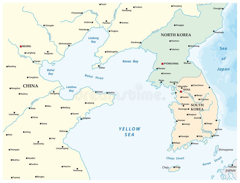 Vector Map of the Yellow Sea between China, North Korea and South Korea ...