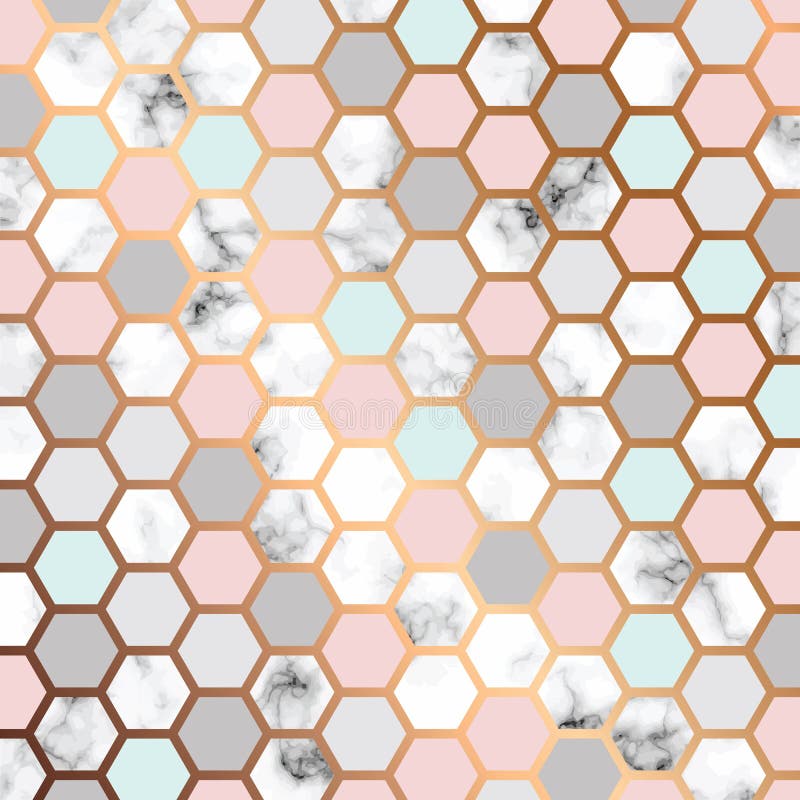 Vector marble texture design with golden honeycomb pattern, black and white marbling surface, modern luxurious background royalty free illustration