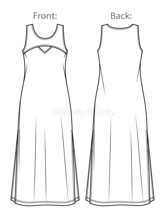 Vector Maxi Dress with Side Slits Stock Vector - Illustration of line ...