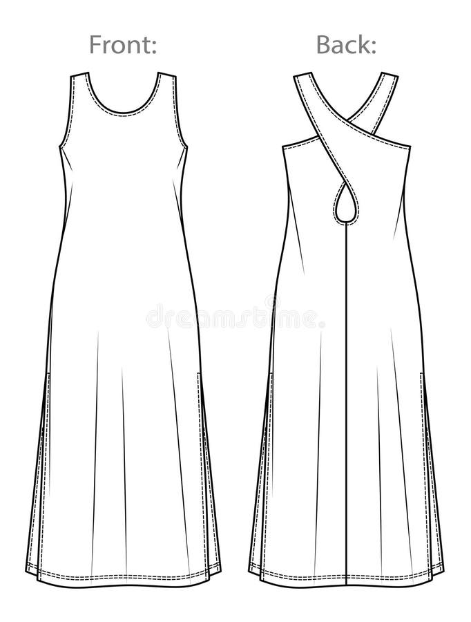 Vector Maxi Dress with Side Slits Stock Vector - Illustration of back ...