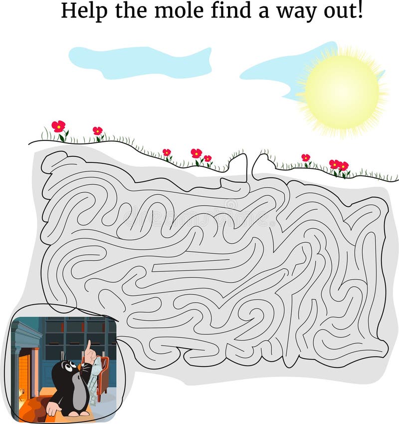 Vector Maze Game with Find Mole Room in Underground Worksheet Stock ...
