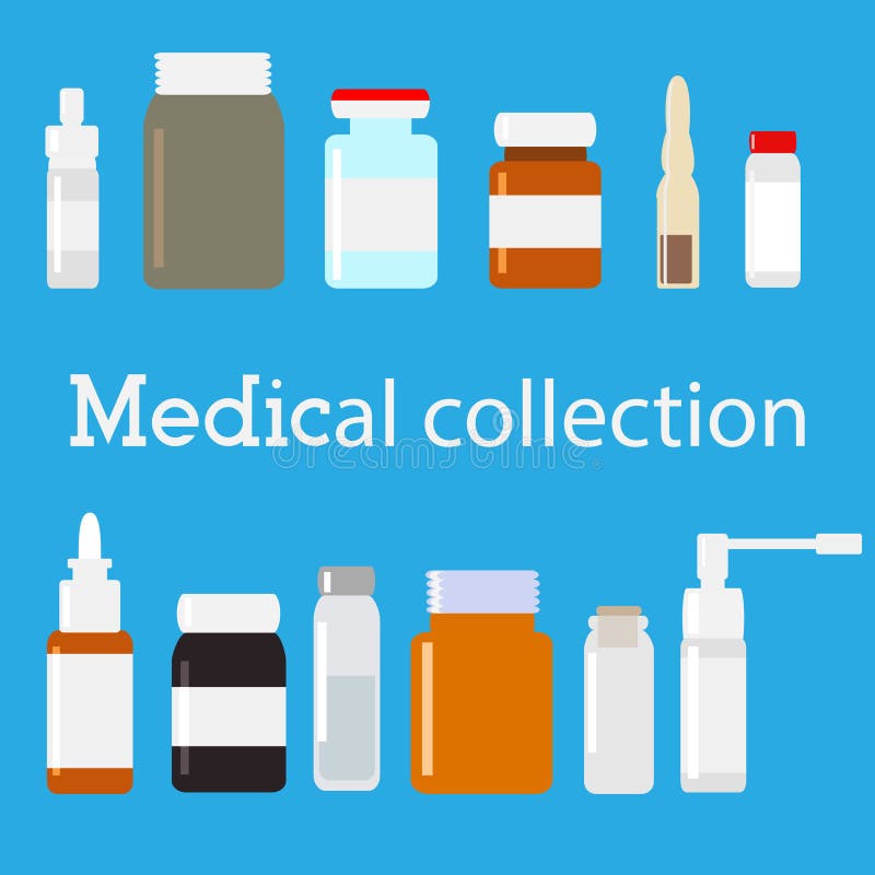 Vector Medical Bottles Collection. Minimal Flat Illustration. Medicine