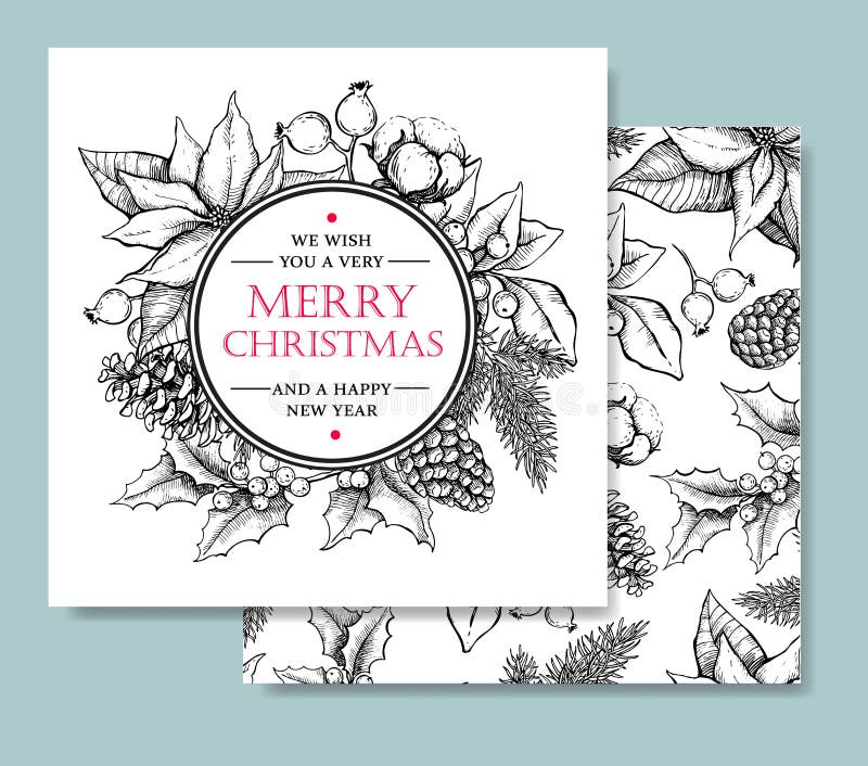 Vector Merry Christmas and Happy New Year hand drawn vintage car royalty free illustration