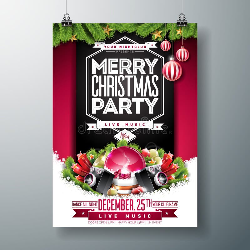Snow Party Flyer Abstract Winter Poster Background Vector Illustration Stock Vector