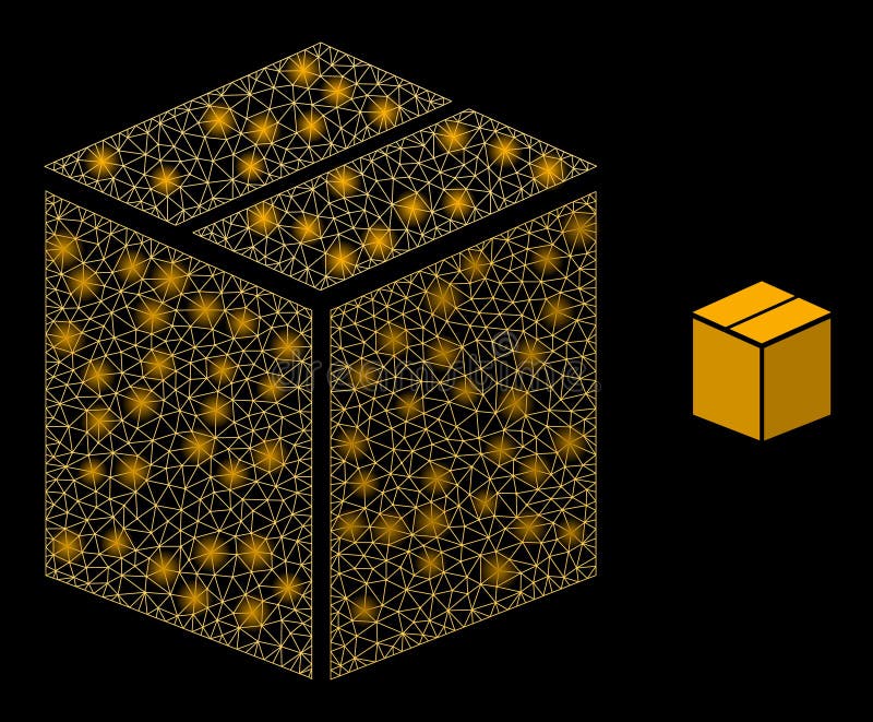 Vector Mesh Net Closed Carton Box with Shiny Network Dots vector illustration