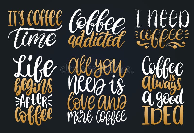 Vector met de hand geschreven geplaatste koffieuitdrukkingen Citatentypografie Kalligrafieillustraties voor restaurantaffiche, ko vector illustratie Vector met de hand geschreven geplaatste koffieuitdrukkingen Citatentypografie Kalligrafieillustraties voor restaurantaffiche, ko vector illustratie