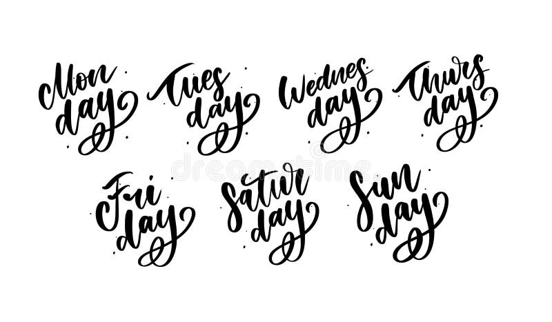 Vector met de hand geschreven geplaatste weekdagen en symbolen Inktdoopvont Stickers voor ontwerper en andere clipart Ge?soleerde vector illustratie Vector met de hand geschreven geplaatste weekdagen en symbolen Inktdoopvont Stickers voor ontwerper en andere clipart Ge?soleerde vector illustratie