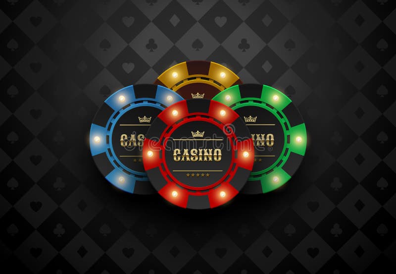 Vector a microplaqueta de pôquer amarela azul verde vermelha do casino com elementos claros luminosos O cartão de seda preto sere ilustração royalty free Vector a microplaqueta de pôquer amarela azul verde vermelha do casino com elementos claros luminosos O cartão de seda preto sere ilustração royalty free