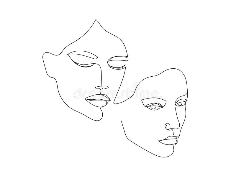 Vector minimalist style portrait. Line, continuous linear two women portrait. Hand drawn abstract feminine print. Use