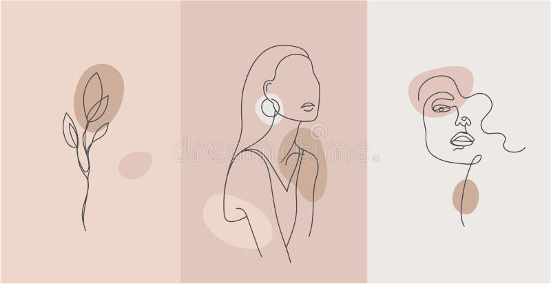 Vector minimalist style portrait. Line flower, woman portrait. Hand drawn abstract feminine print. Use for social net