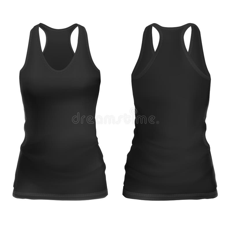 Vector Mock-up Black. Women`s sleeveless shirt front and back