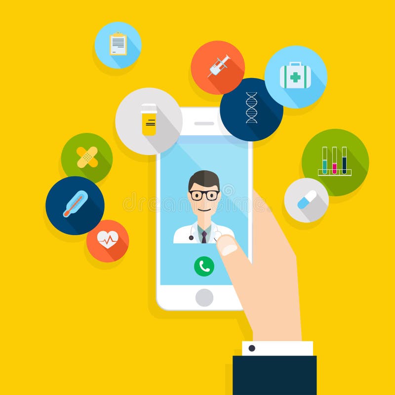 Vector modern creative flat design on hand holding mobile phone stock illustration Vector modern creative flat design on hand holding mobile phone stock illustration