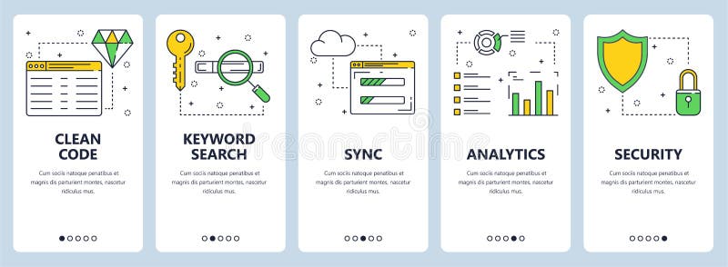 Vector modern thin line clean code concept web banner set stock illustration Vector modern thin line clean code concept web banner set stock illustration