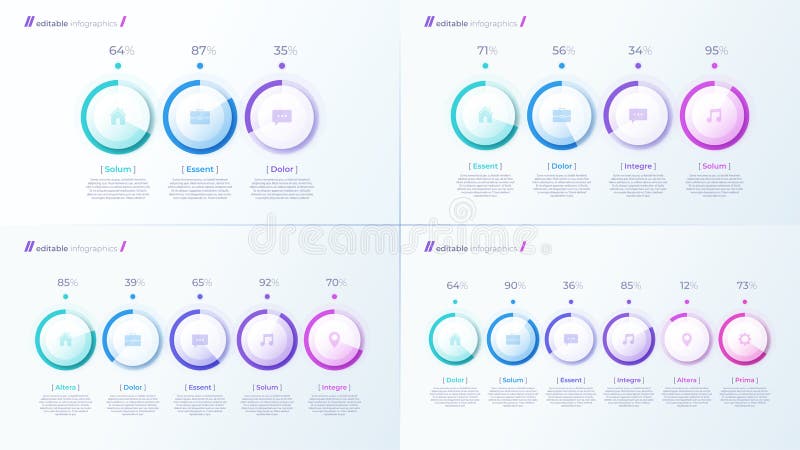 Vector moderne editable infographic malplaatjes met percentagediagrammen vector illustratie Vector moderne editable infographic malplaatjes met percentagediagrammen vector illustratie