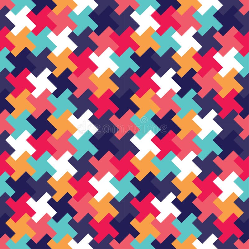 Vector modernes nahtloses buntes Geometriepuzzlespielmuster, Farbzusammenfassung stock abbildung