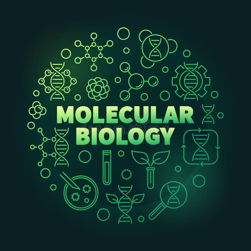 Vector Molecular Biology Round Illustration in Thin Line Style Stock