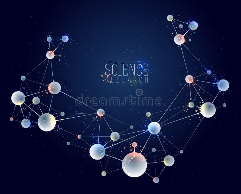 Vector molecules scientific chemistry and physics theme vector abstract background, micro and nano science and technology theme stock illustration