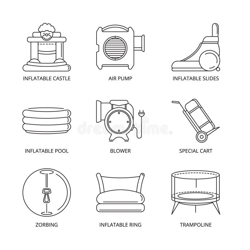 Vector mono line icons set of inflatable castles royalty free illustration Vector mono line icons set of inflatable castles royalty free illustration