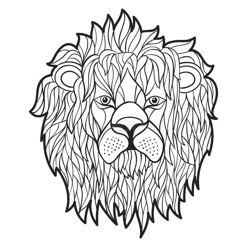 vector monochrome hand drawn illustration of lion face