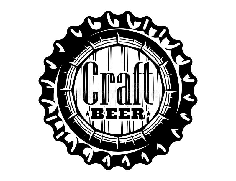 Vector Monochrome Illustration with Metal Caps for Beer Bottles Stock