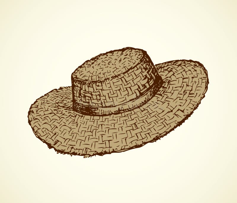 Vector monochrome line drawing of a straw hat. 