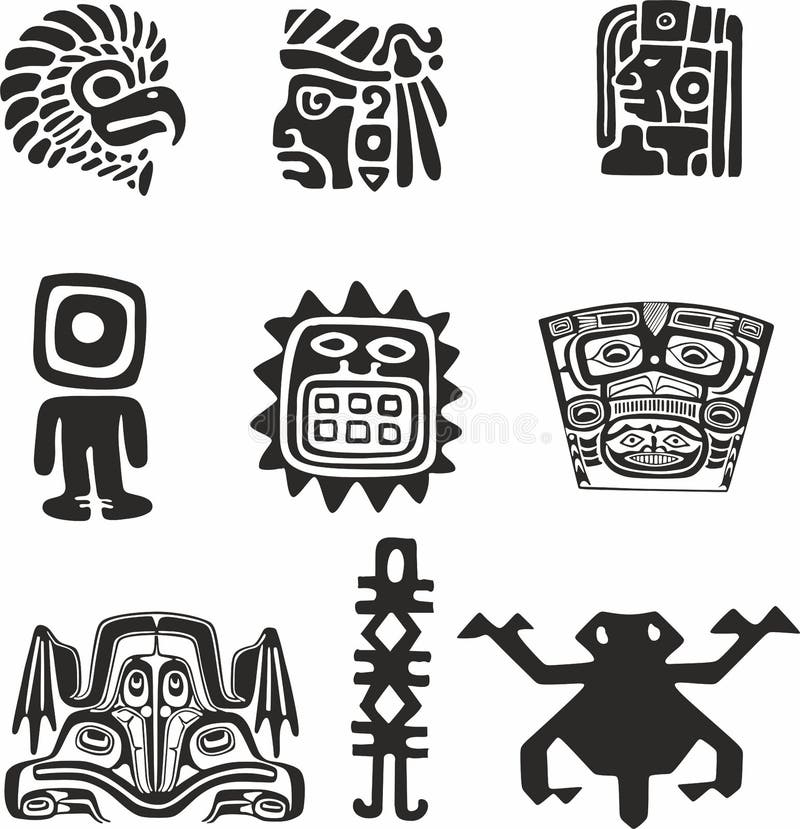 Vector Monochrome Set of Native American Indian National Symbols. Stock ...