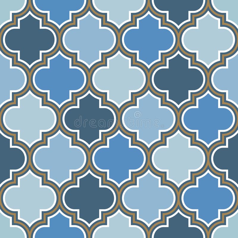 Vector moroccan repeat seamless pattern. Light blue, gold beige line on white background. royalty free illustration Vector moroccan repeat seamless pattern. Light blue, gold beige line on white background. royalty free illustration