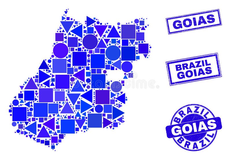 Blue Geometric Mosaic Goias State Map and Stamps royalty free illustration