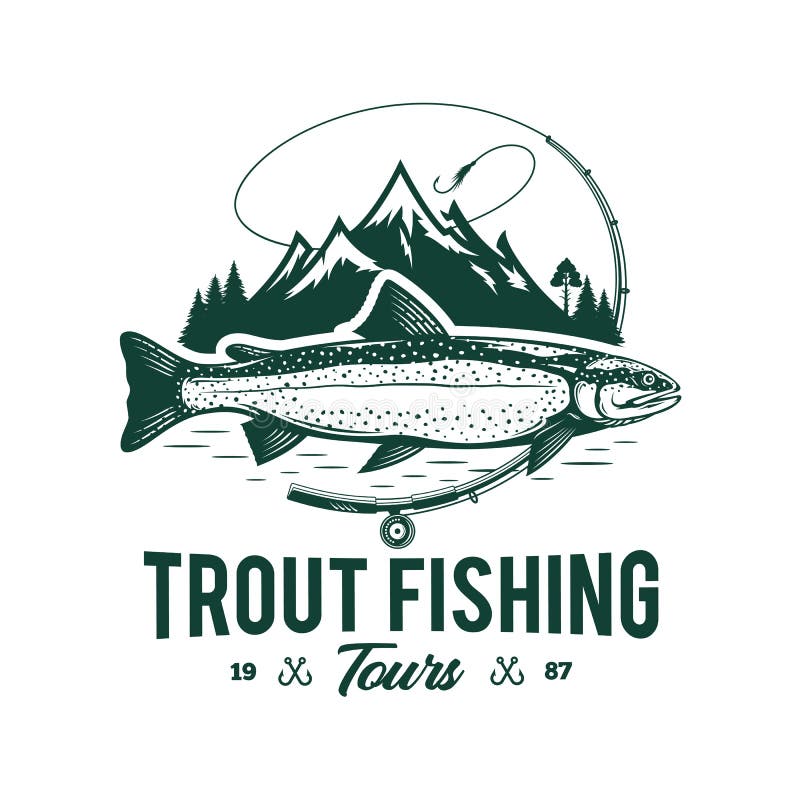 Vector mountain lake trout fishing logo