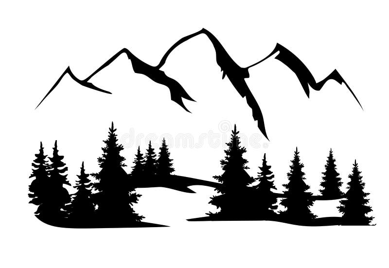 Vector Mountains and Forest Silhouette Stock Vector - Illustration of ...