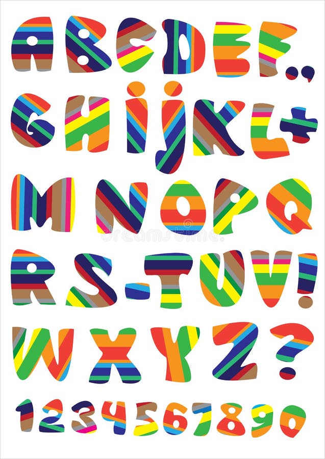 Vector multicolor stripped font set royalty free illustration