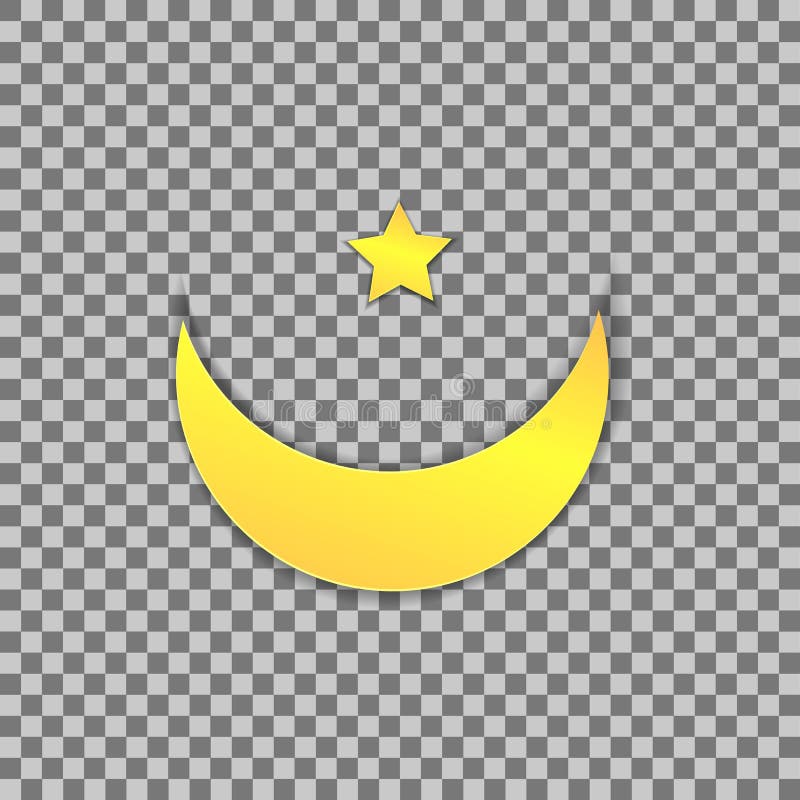 Vector Muslim Symbol, Paper Moon and Star, Colored Illustration.