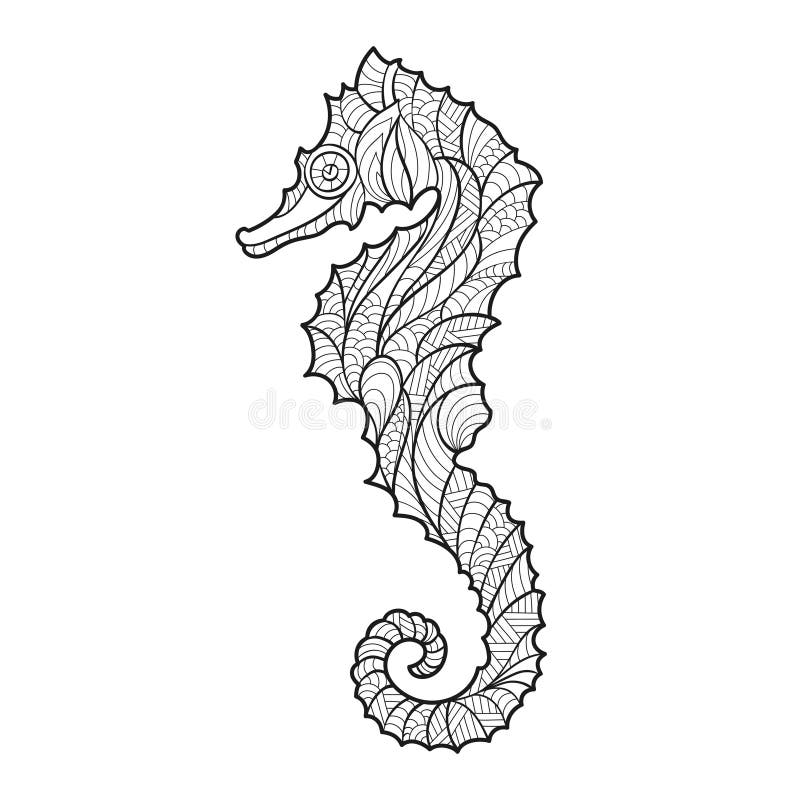 Vector mão monocromática a ilustração tirada do zentagle do cavalo de mar ilustração do vetor Vector mão monocromática a ilustração tirada do zentagle do cavalo de mar ilustração do vetor