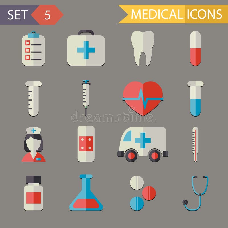 Retro Flat Medical Icons and Symbols Set. Retro Flat Medical Icons and Symbols Set