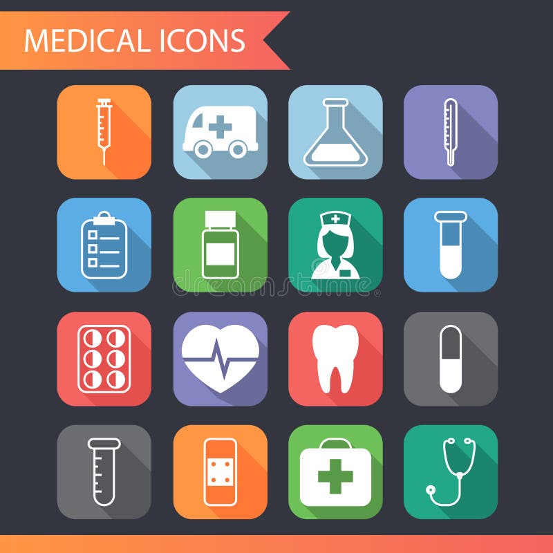 Retro Flat Medical Icons and Symbols Set. Retro Flat Medical Icons and Symbols Set