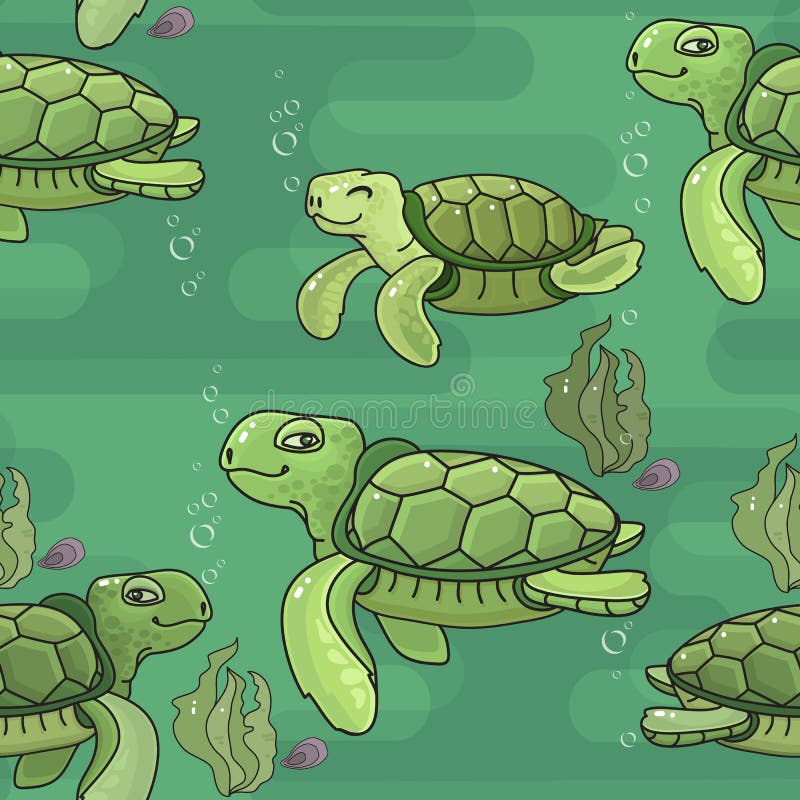 Vector naadloos patroon Leuke beeldverhaal groene zeeschildpad royalty-vrije illustratie Vector naadloos patroon Leuke beeldverhaal groene zeeschildpad royalty-vrije illustratie