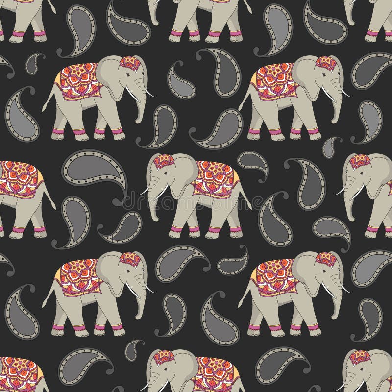 Vector naadloos patroon met Indische verfraaide olifanten vector illustratie Vector naadloos patroon met Indische verfraaide olifanten vector illustratie