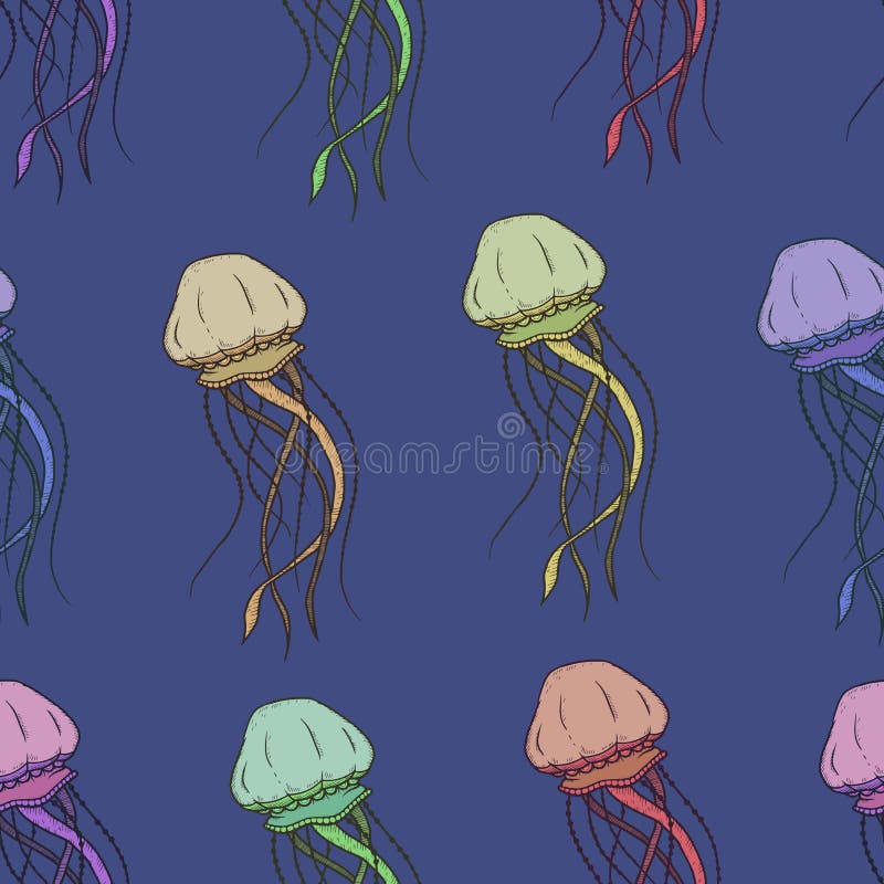 Vector naadloos patroon met kwallen stock illustratie Vector naadloos patroon met kwallen stock illustratie