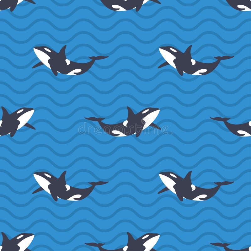 Vector naadloos patroon met orka's of orka's in het overzees royalty-vrije illustratie Vector naadloos patroon met orka's of orka's in het overzees royalty-vrije illustratie