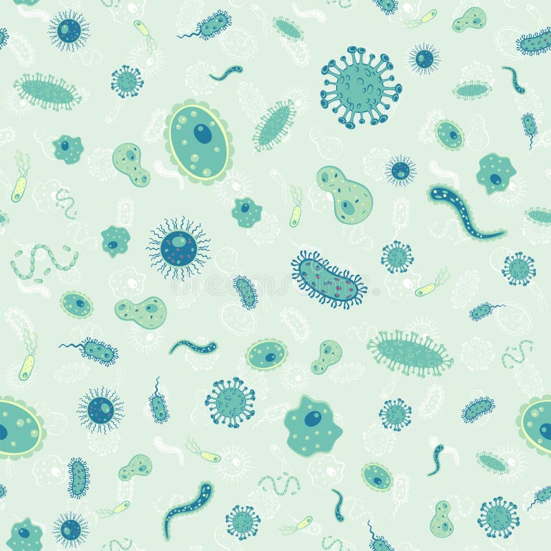 Vector naadloos patroon met verschillende bacteriënviruscellen of epizoötische bacillus