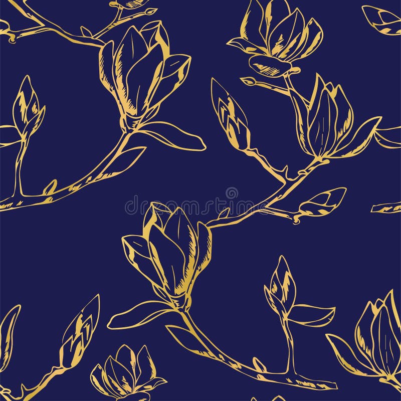 Vector naadloos patroon Ornament van takjes van magnoliabloemen stock illustratie Vector naadloos patroon Ornament van takjes van magnoliabloemen stock illustratie