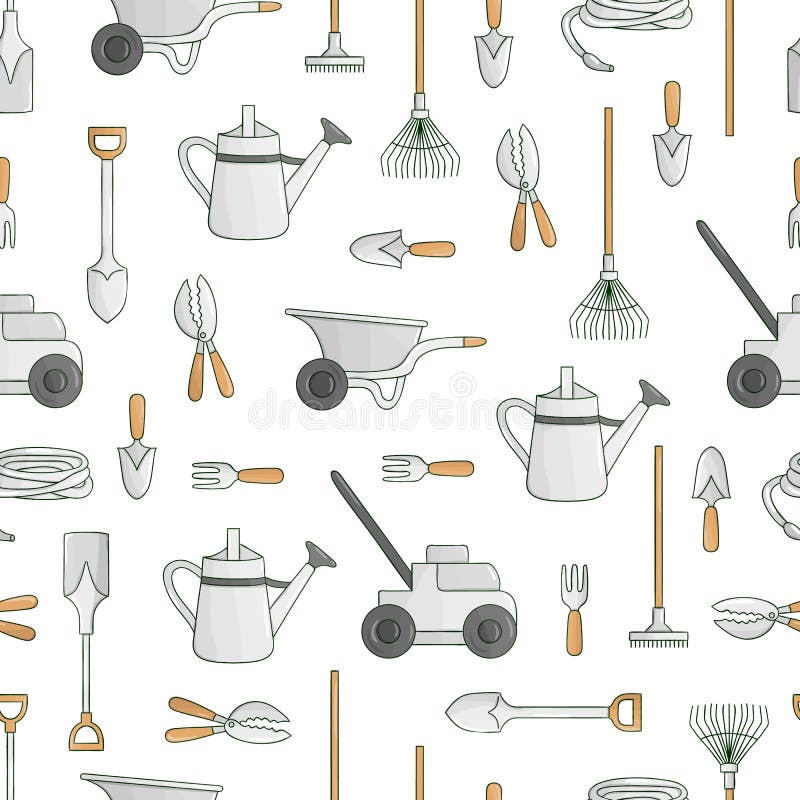 Vector naadloos patroon van gekleurde tuinhulpmiddelen stock illustratie Vector naadloos patroon van gekleurde tuinhulpmiddelen stock illustratie