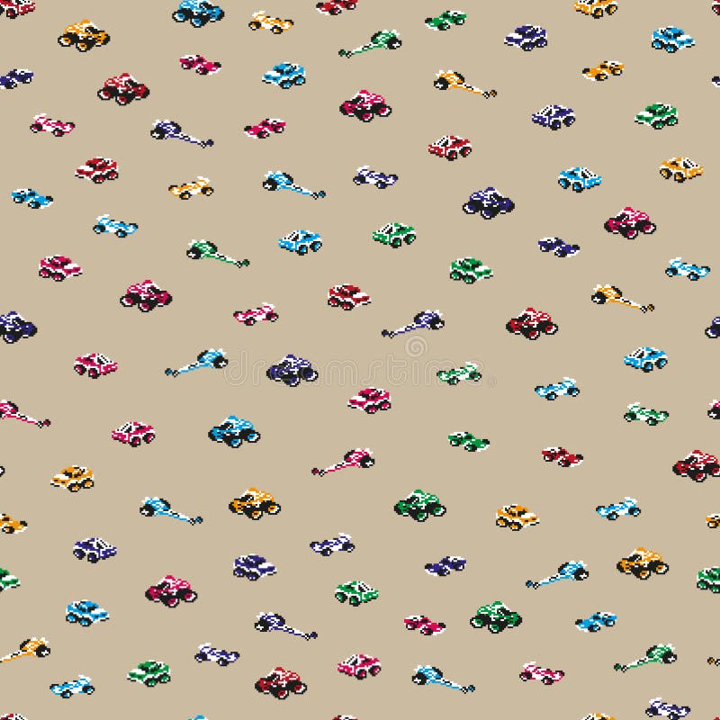 Vector Naadloos Pixel Art Racing Cars Pattern royalty-vrije illustratie Vector Naadloos Pixel Art Racing Cars Pattern royalty-vrije illustratie