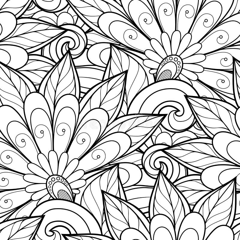 Vector Naadloos Zwart-wit Bloemenpatroon