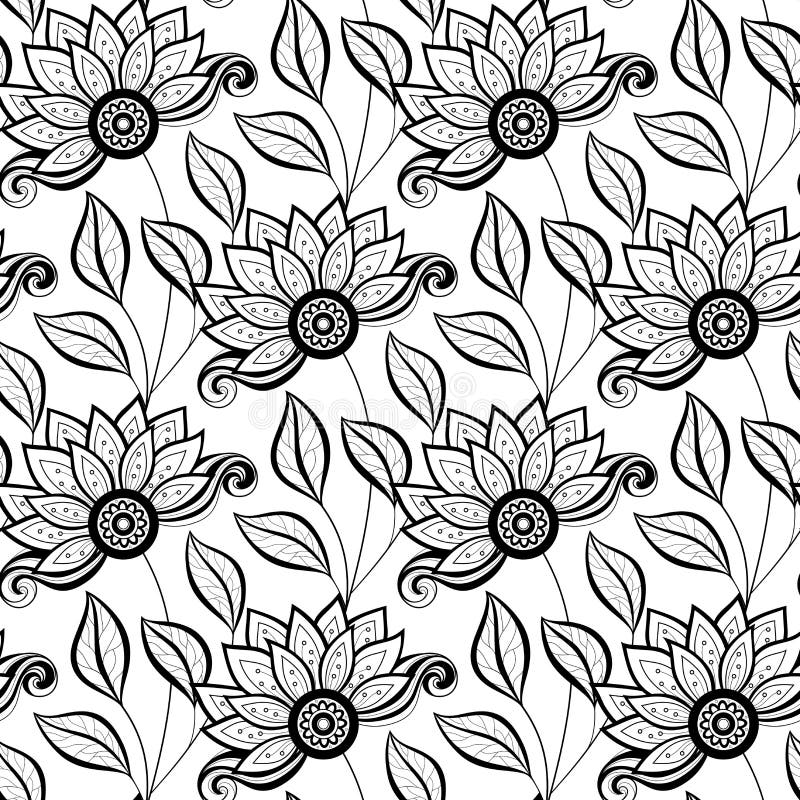 Vector Naadloos Zwart-wit Bloemenpatroon royalty-vrije illustratie Vector Naadloos Zwart-wit Bloemenpatroon royalty-vrije illustratie