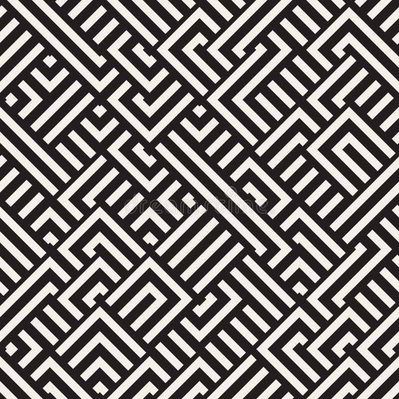 Vector naadloos zwart-wit diagonaal doolhoflijnen geometrisch patroon vector illustratie