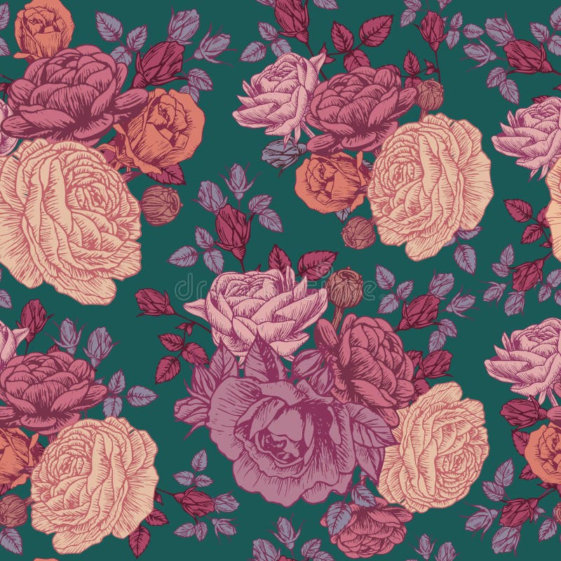 Vector nahtloses mit Blumenmuster mit Rosen und persischer Butterblume vektor abbildung Vector nahtloses mit Blumenmuster mit Rosen und persischer Butterblume vektor abbildung